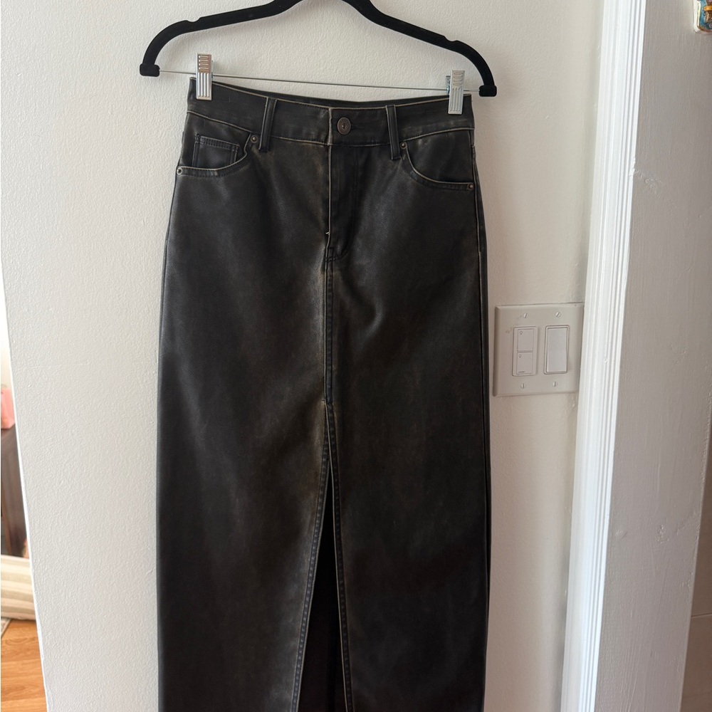 H&M Black Faux Leather Skirt with Button Waist